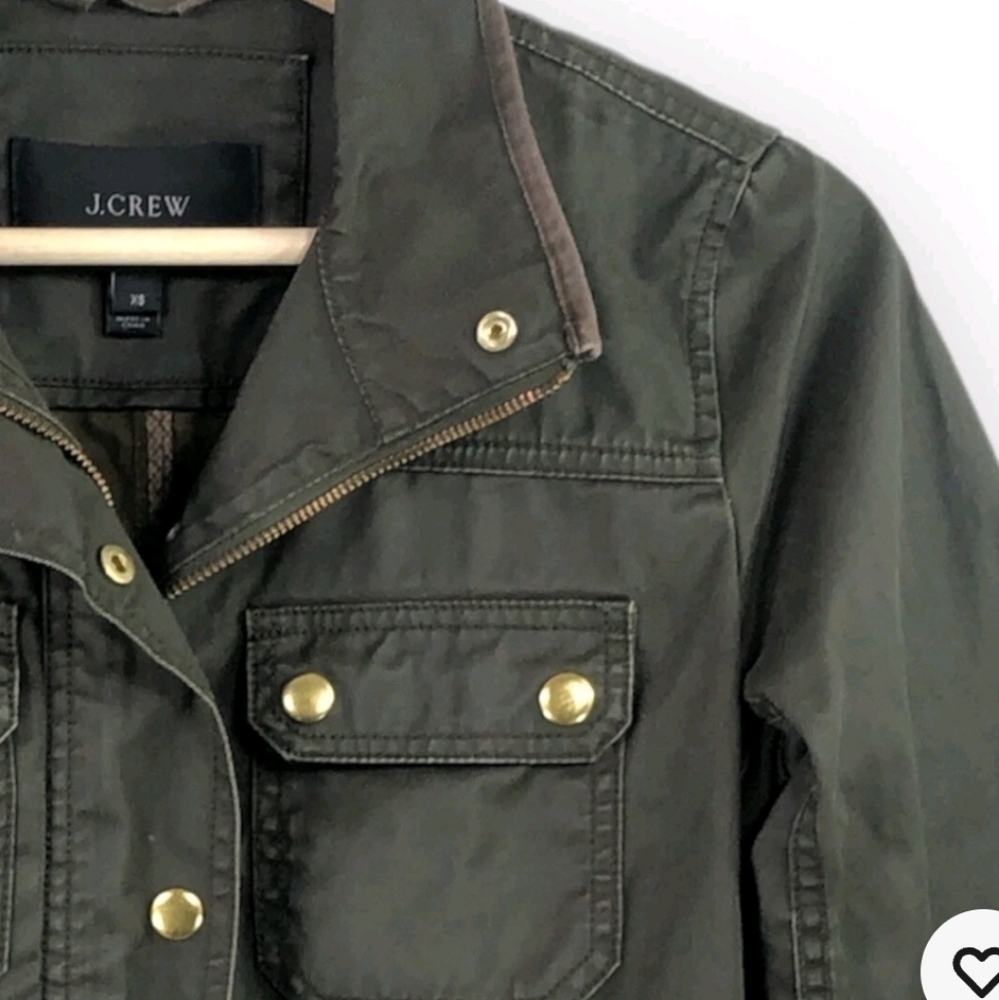J. Crew Jacket Women's GreenDark Moss Downtown Field ZipSnaps Wax Shell Sz SMALL - Picture 2 of 10